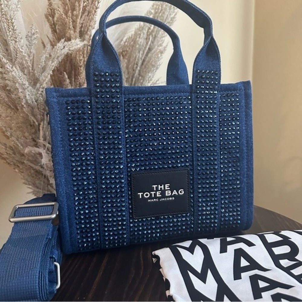Marc Jacobs The Crystal Denim Small Tote Bag Navy Studded Tote bag